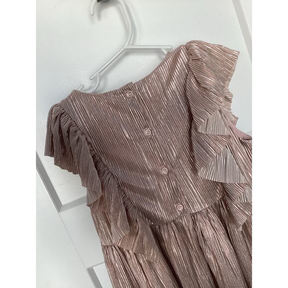 Janie and Jack Girls Metallic Plisse‎ Bow Dress Birthday Party Rose Gold Size 8 - Picture 7 of 12